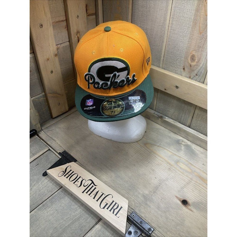 Nwot NFL Green Bay Packers Hat Yellow New Era 59Fifty 7 3/4 Rare Design